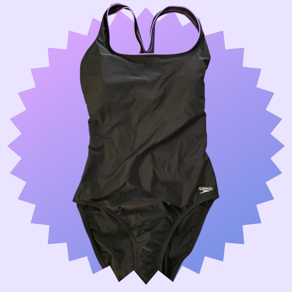 Speedo. Swimsuit One Piece, Athletic Performance. Black & Purple. Size 12 Ladies